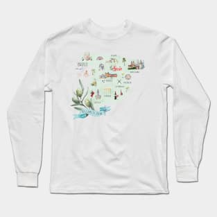 Illustrated Map of Spain Long Sleeve T-Shirt